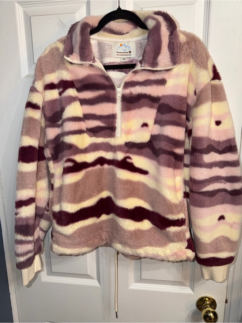 Plush Half-Zip Cowl Pullover Sweater - Mauve Stripe
